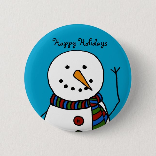 waving snowman 2 inch round button (Front)