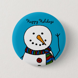 waving snowman 2 inch round button