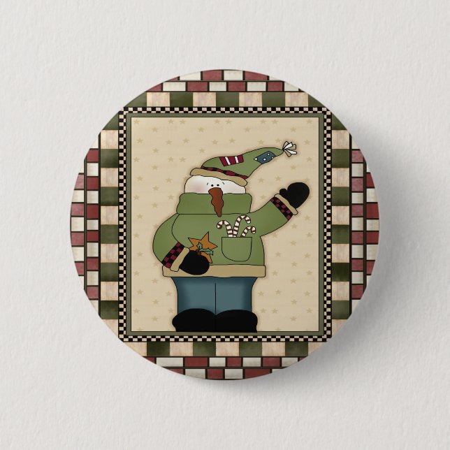 Waving Snowman Round Christmas Button (Front)