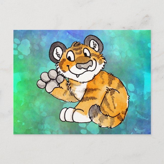 Waving Tiger Cub Postcard (Front)