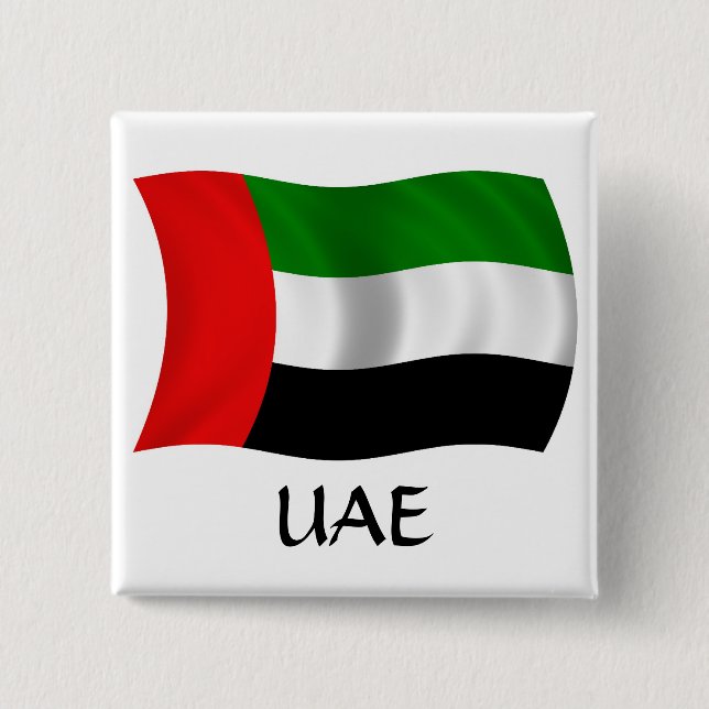 Waving UAE Flag 2 Inch Square Button (Front)