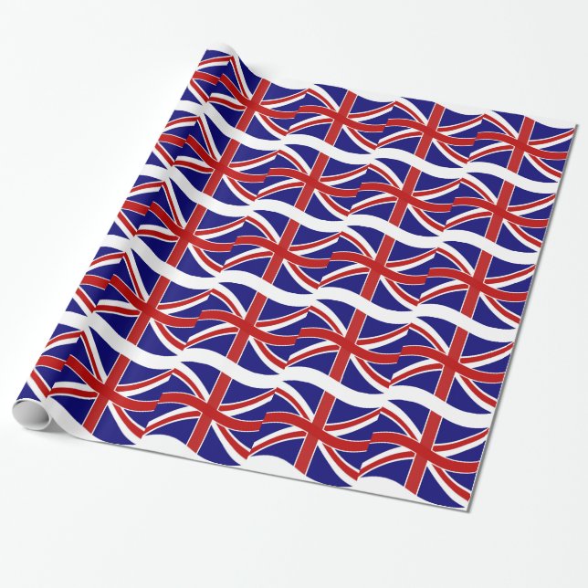 Waving Union Jack Wrapping Paper (Unrolled)