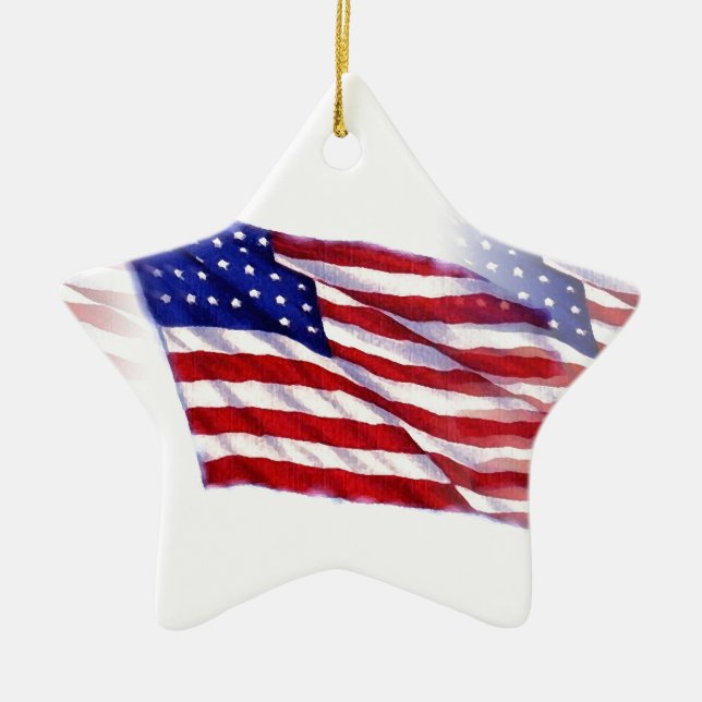 Waving US Flag Ceramic Ornament (Front)