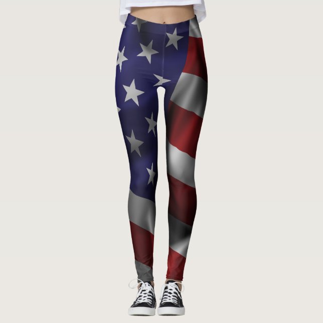 Waving USA Flag Leggings (Front)