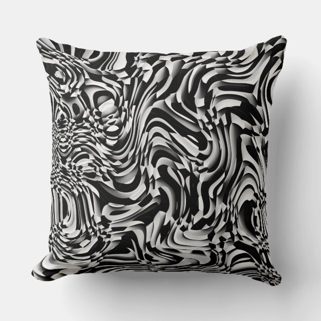 Wavy Abstract 270321 - 01 Black and White Throw Pillow (Front)