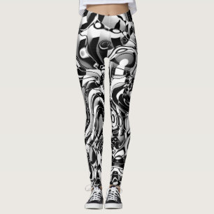 Wavy Abstract 270321 - 02 Black and White Leggings
