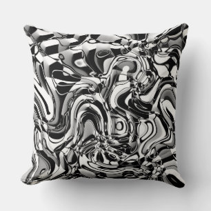 Wavy Abstract 270321 - 02 Black and White Throw Pillow