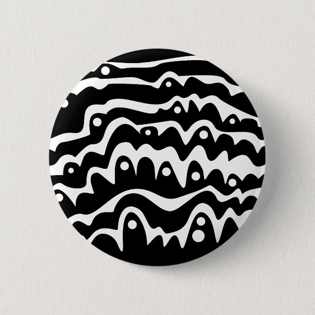 Wavy Abstract Black and White 2 Inch Round Button (Front)