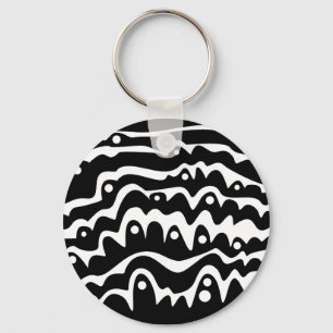 Wavy Abstract Black and White Keychain