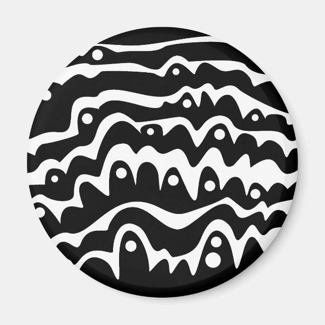 Wavy Abstract Black and White Magnet (Front)
