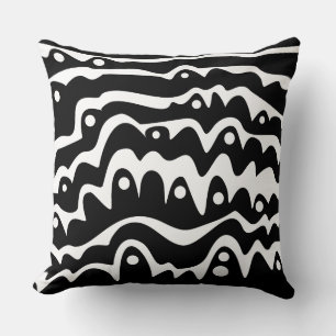 Wavy Abstract Black and White Throw Pillow