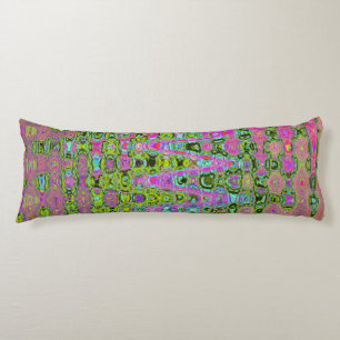 Wavy Abstract Green and Red Retro Mosaic Zigzags Body Pillow