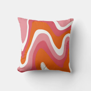 Wavy and Groovy Pink and Orange Throw Pillow