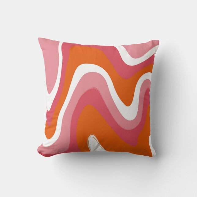 Wavy and Groovy Pink and Orange Throw Pillow (Front)