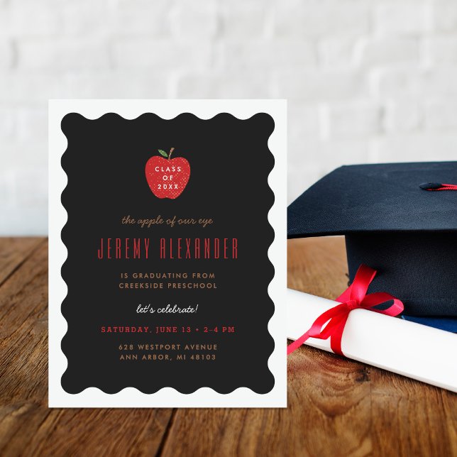 Wavy Apple Preschool Graduation Party Invitation (Creator Uploaded)