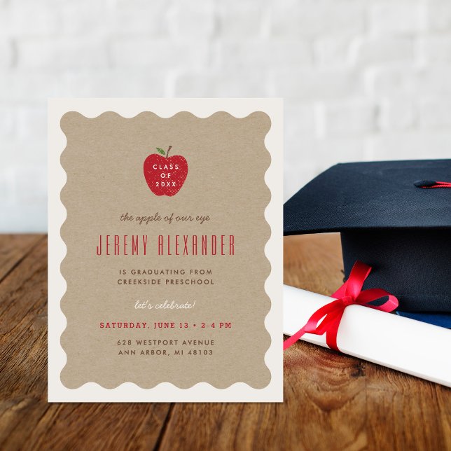 Wavy Apple Preschool Graduation Party Invitation (Creator Uploaded)
