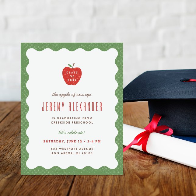 Wavy Apple Preschool Graduation Party Invitation (Créateur téléchargé)