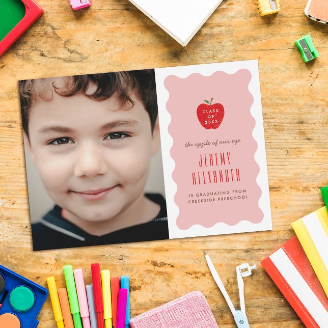 Wavy Apple Preschool Photo Graduation Announcement (Creator Uploaded)