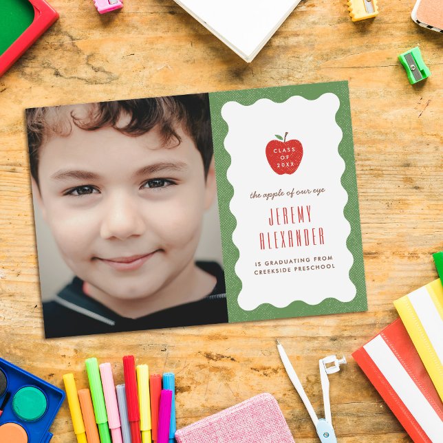 Wavy Apple Preschool Photo Graduation Announcement (Creator Uploaded)