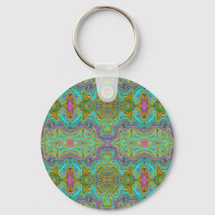 Wavy Aqua Blue and Orange Trippy Pattern Keychain
