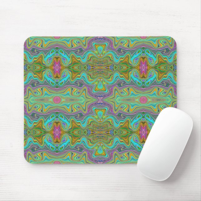 Wavy Aqua Blue and Orange Trippy Pattern Mouse Pad (With Mouse)