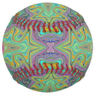 Wavy Aqua Blue and Orange Trippy Pattern Softball
