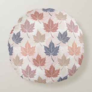 Wavy Autumn Leaves Round Pillow