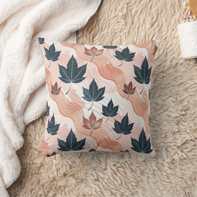 Wavy Autumn Leaves  Throw Pillow (Blanket)