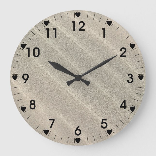 Wavy Beach Sand Black Number Large Clock (Front)