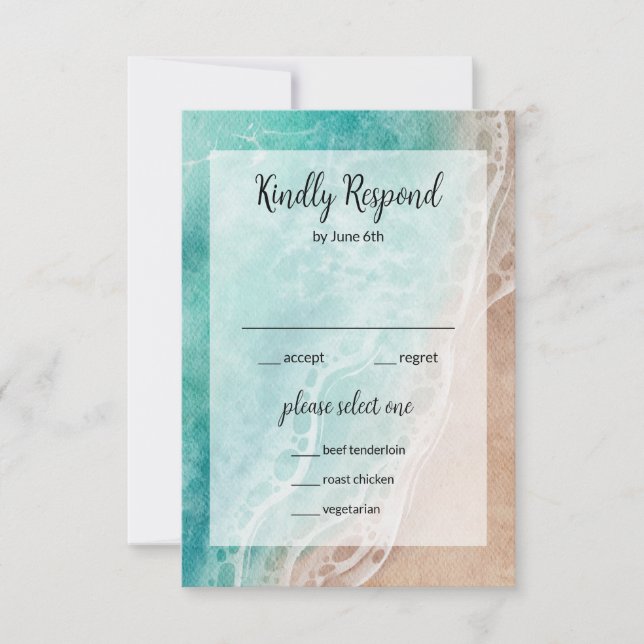 Wavy Beach Seaside Outdoor Wedding RSVP Card (Front)