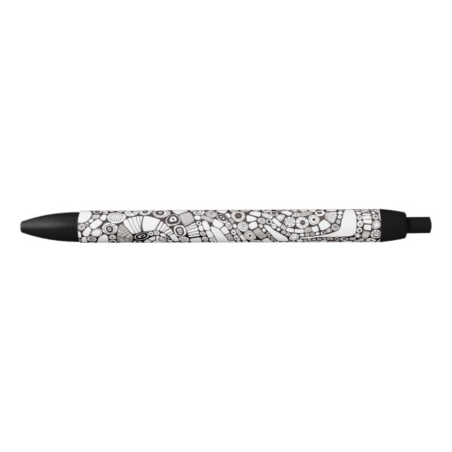 Wavy Bendy Circles Square Abstract Line Drawing Black Ink Pen (Front)