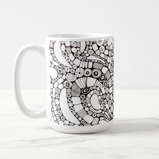 Wavy Bendy Circles Square Abstract Line Drawing Coffee Mug (Left)