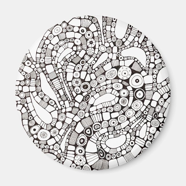 Wavy Bendy Circles Square Abstract Pen Drawing Magnet (Front)