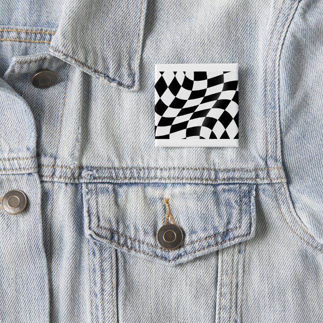 Wavy Black and White Chequered Flag Racing 2 Inch Square Button (Creator Uploaded)
