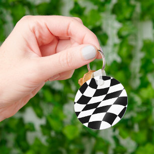 Wavy Black and White Chequered Flag Racing Keychain
