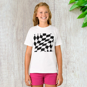 Wavy Black and White Chequered Flag Racing T-Shirt