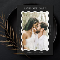 Wavy Black and White Modern Photo Save The Date