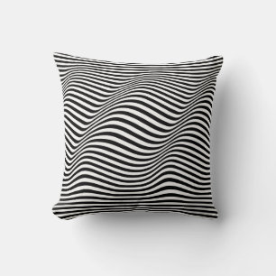 Wavy black and white stripes throw pillow