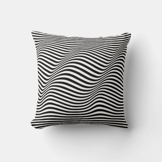 Wavy black and white stripes throw pillow (Front)