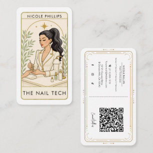 Wavy Black Hair Nail Tech Social Media QR Business Card