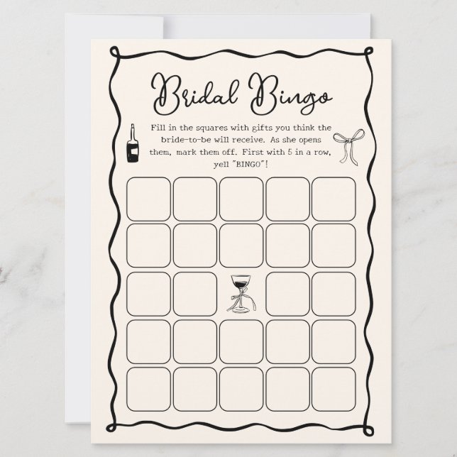 Wavy Black Italian Bridal Shower Bingo Game Card (Front)
