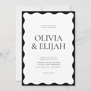 Wavy Black & White Modern Wedding Invitation