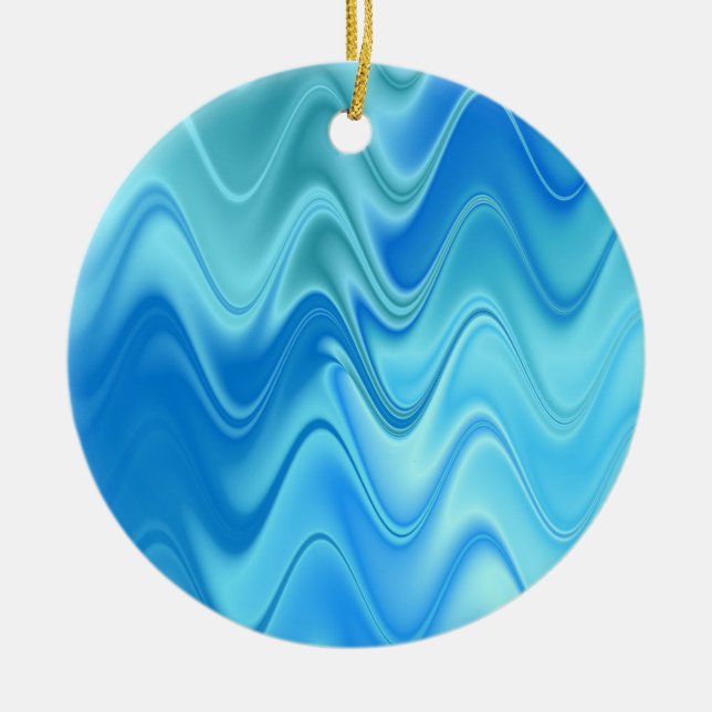 Wavy Blue Abstract Ceramic Ornament (Front)
