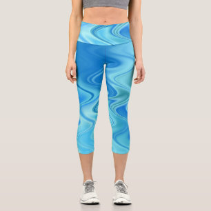Wavy Blue Abstract High Waisted Capris