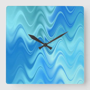 Wavy Blue Abstract Square Wall Clock