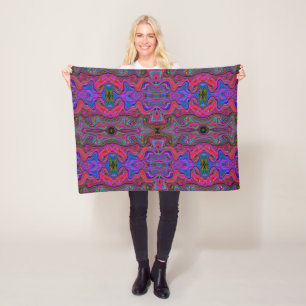 Wavy Blue and Rainbow Red Trippy Pattern Fleece Blanket