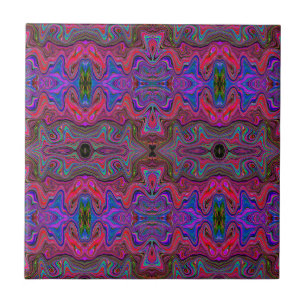 Wavy Blue and Rainbow Red Trippy Pattern Tile