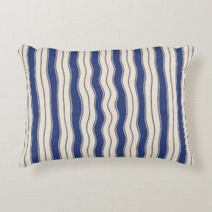 Wavy Blue and White Stripes Accent Pillow