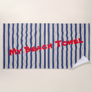 Wavy Blue and White Stripes Beach Towel