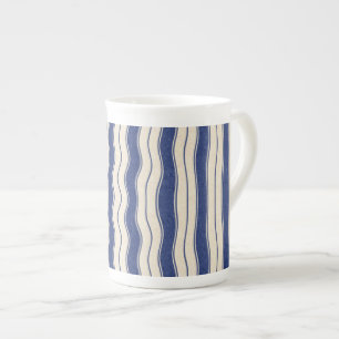 Wavy Blue and White Stripes Bone China Mug